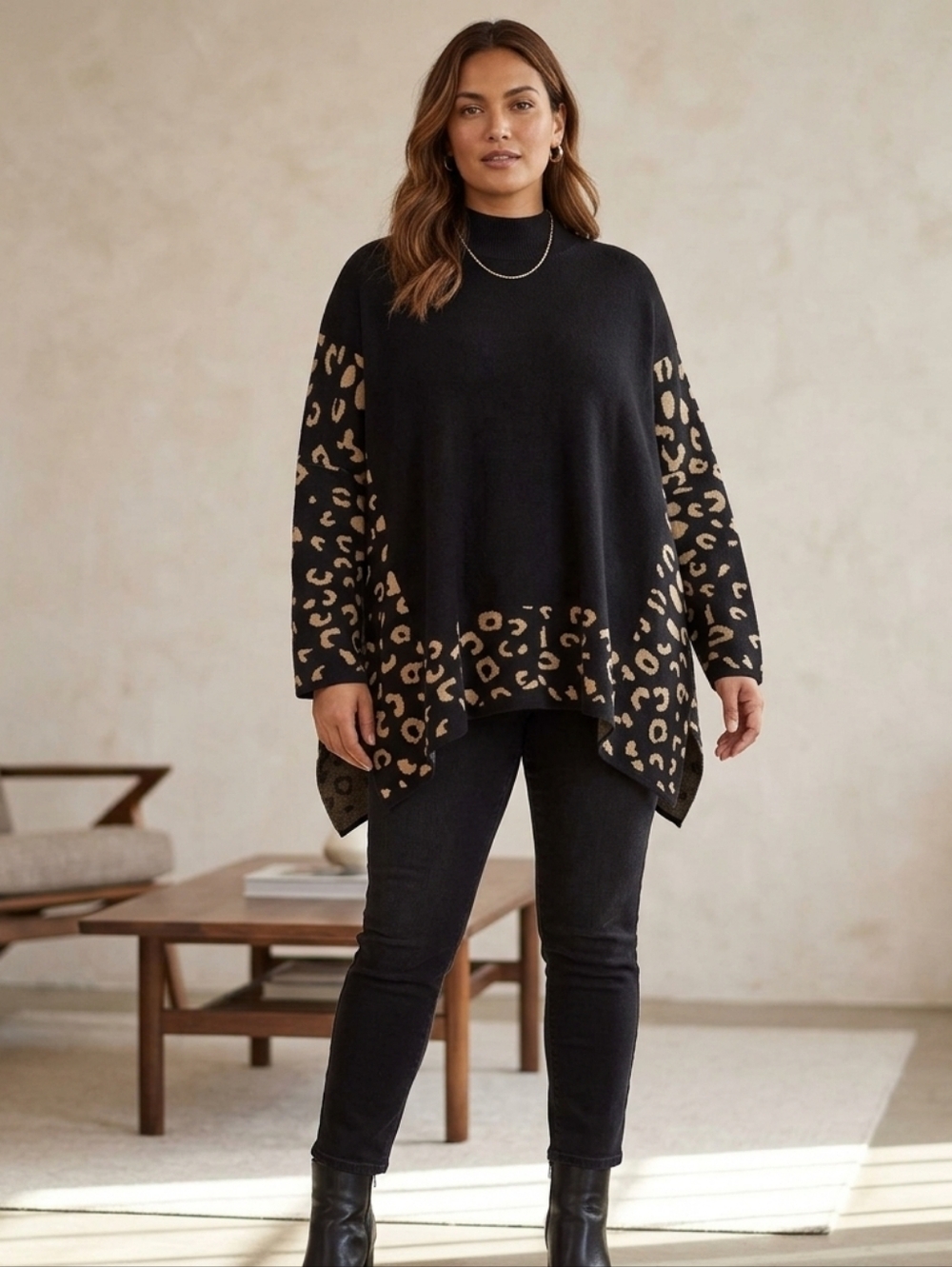 Black and Tan - Asymetrical - High Low - Sweater - Size XL